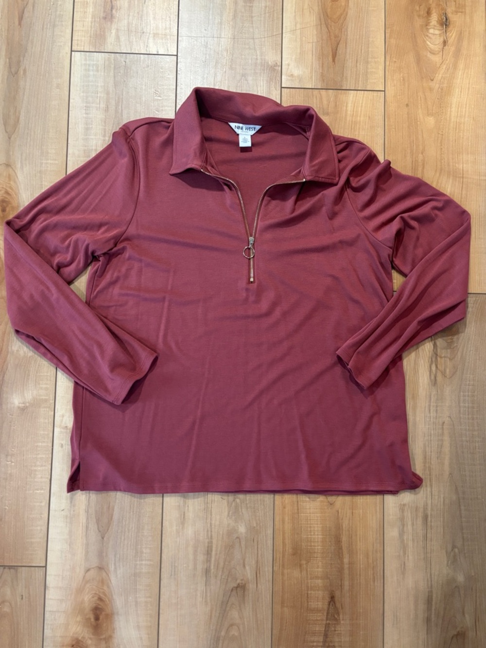 Nine West light Burgundy/dark mauve Zip-Front Long Sleeve Polo